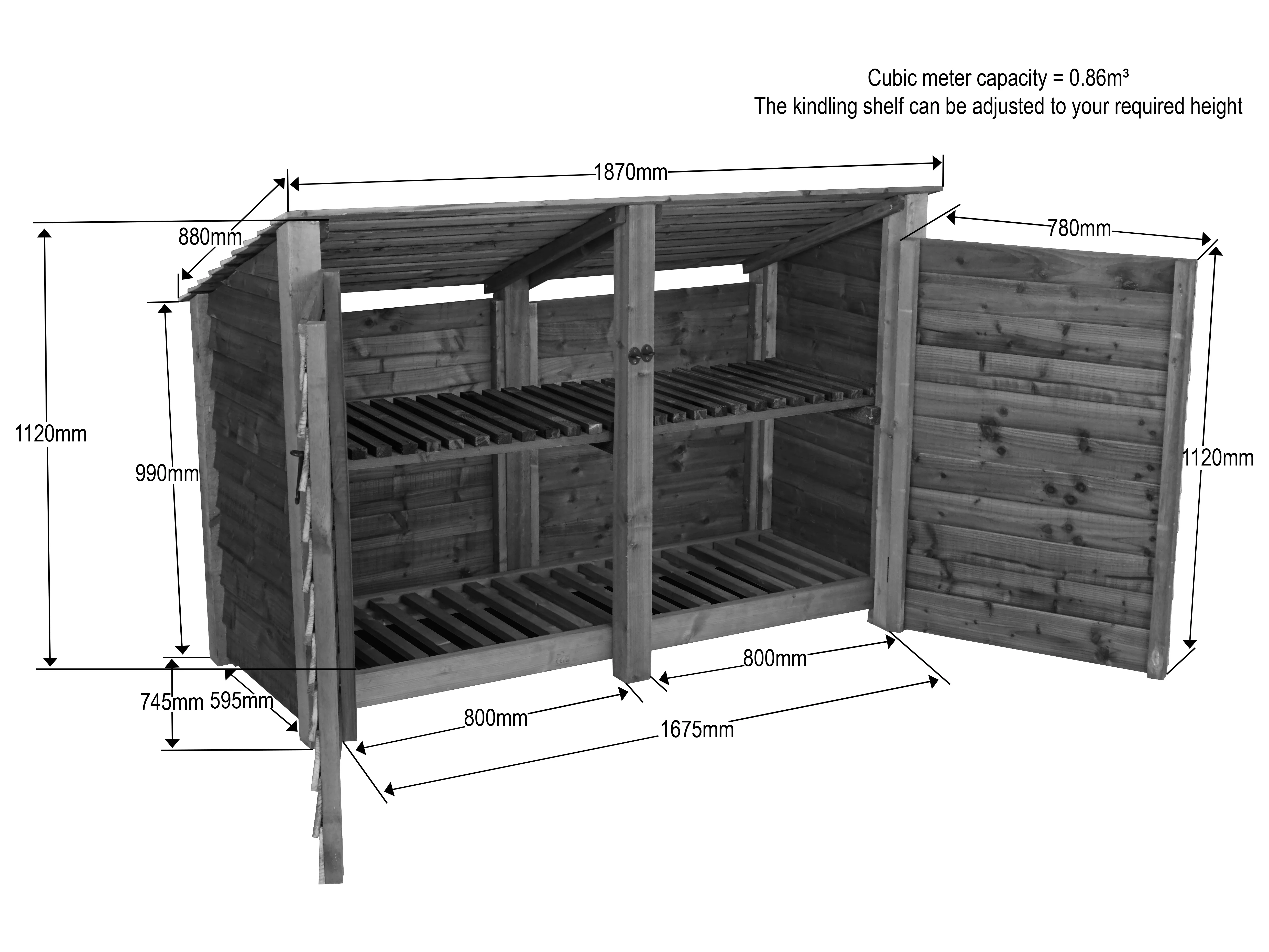 Wooden Garden Tool Storage (Roof Sloping Back) with Shelf W-187cm, H-126cm or 180cm, D-88cm - Image 11