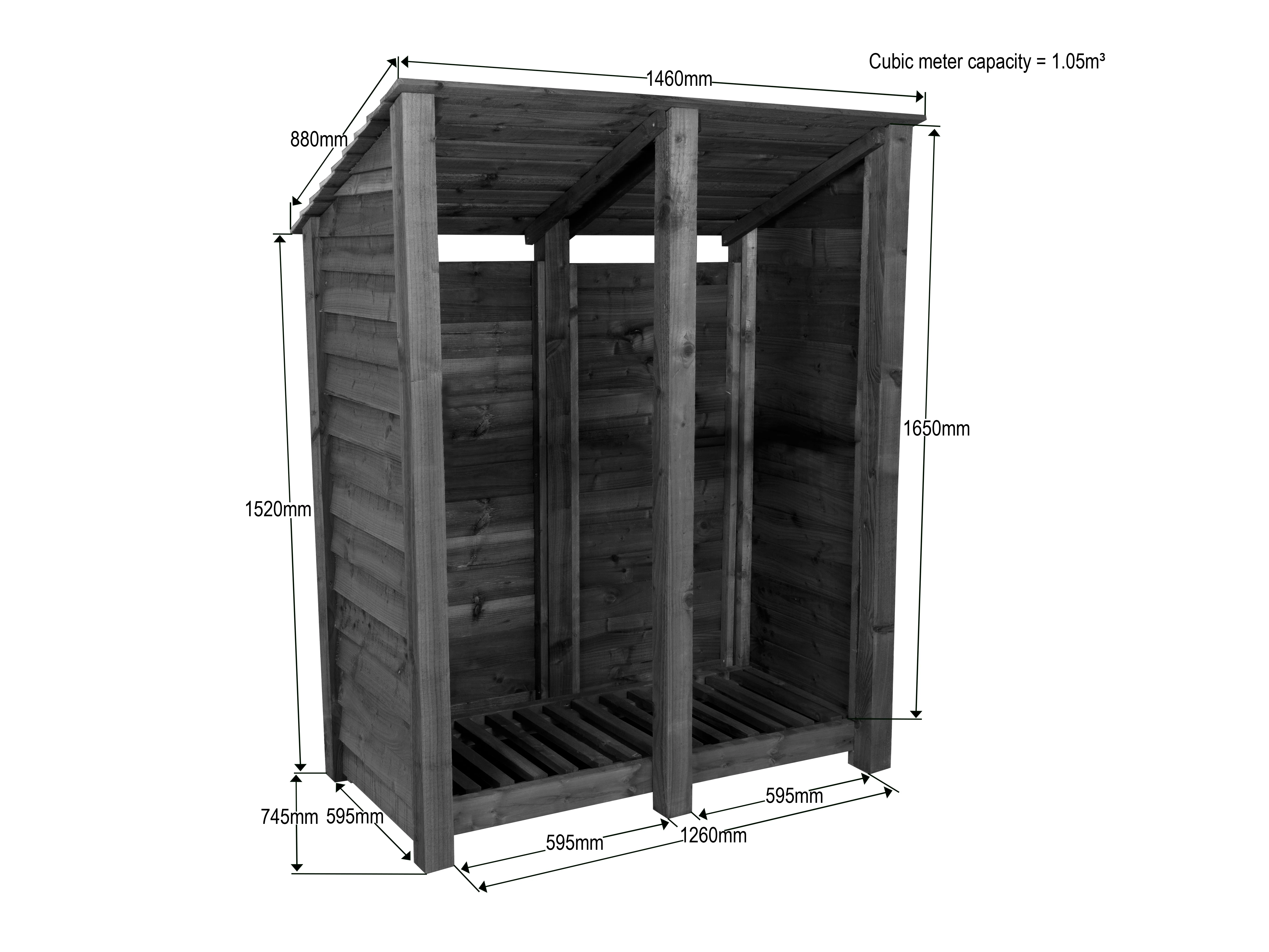 Wooden Log Store (Roof Sloping Back) W-146cm, H-126cm or 180cm, D-88cm - Image 6