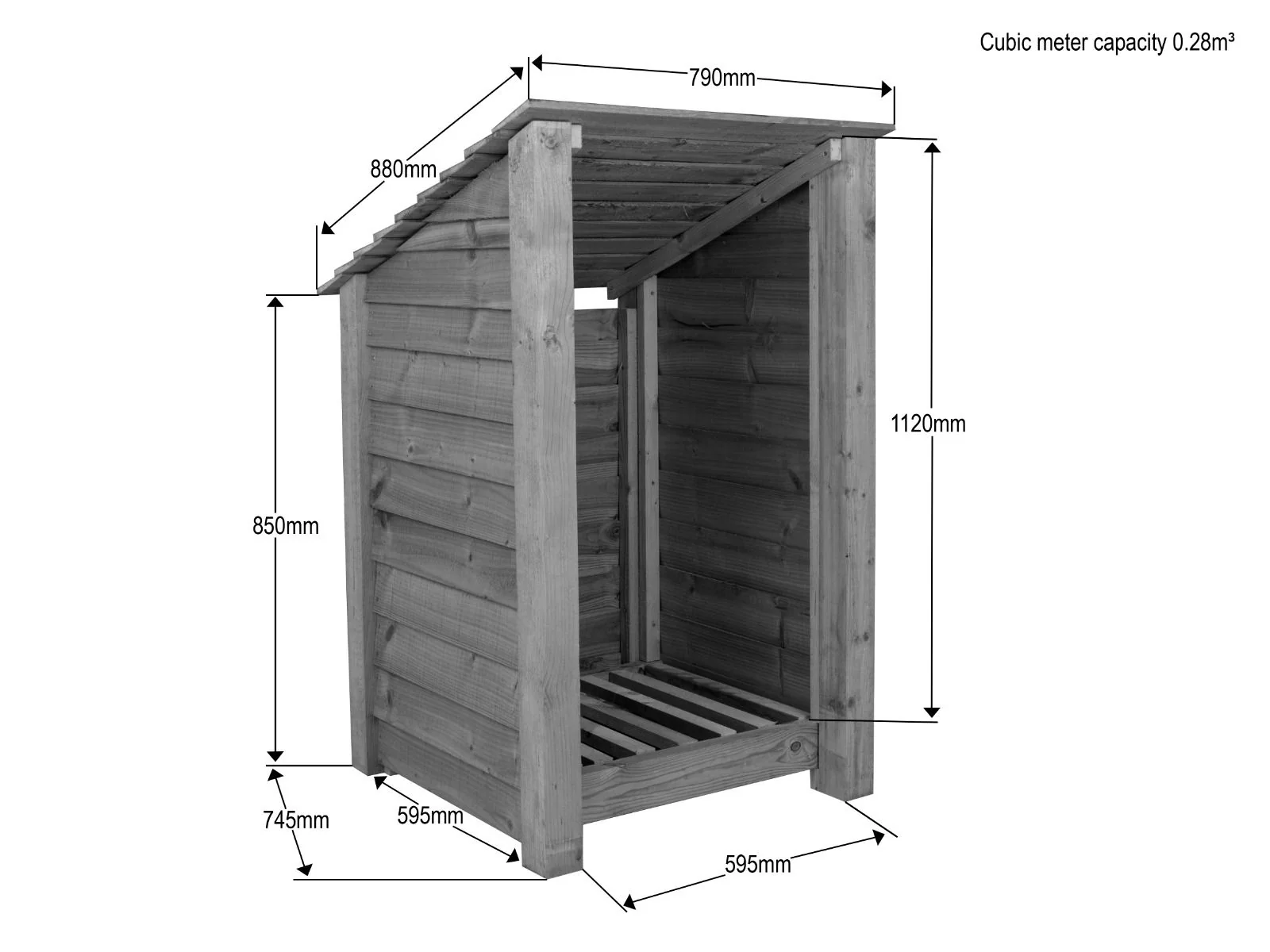 Wooden Log Store (Roof Sloping Back) W-79cm, H-126cm or 180cm, D-88cm - Brown Finish - Image 3