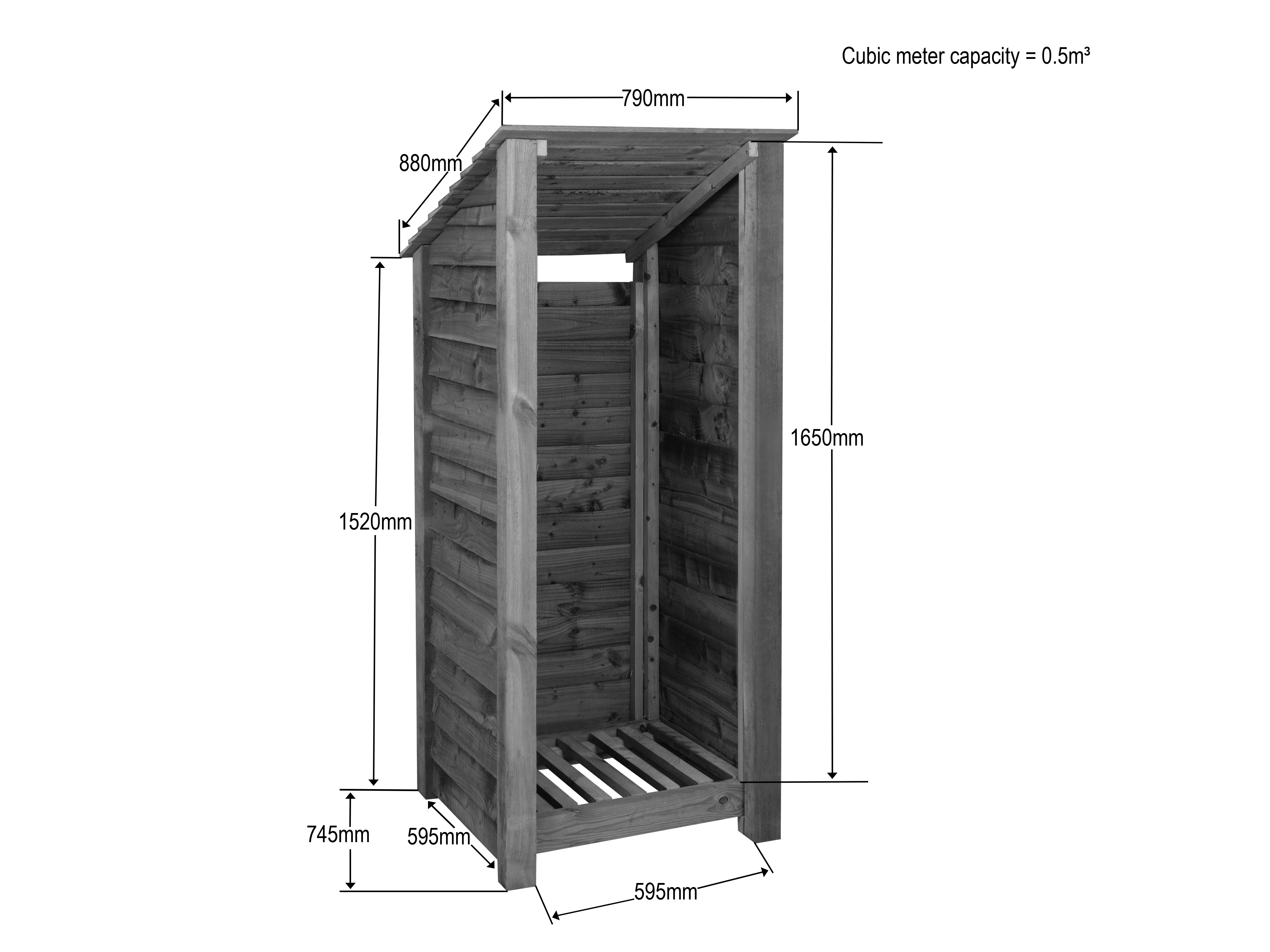 Wooden Log Store (Roof Sloping Back) W-79cm, H-126cm or 180cm, D-88cm - Brown Finish - Image 4