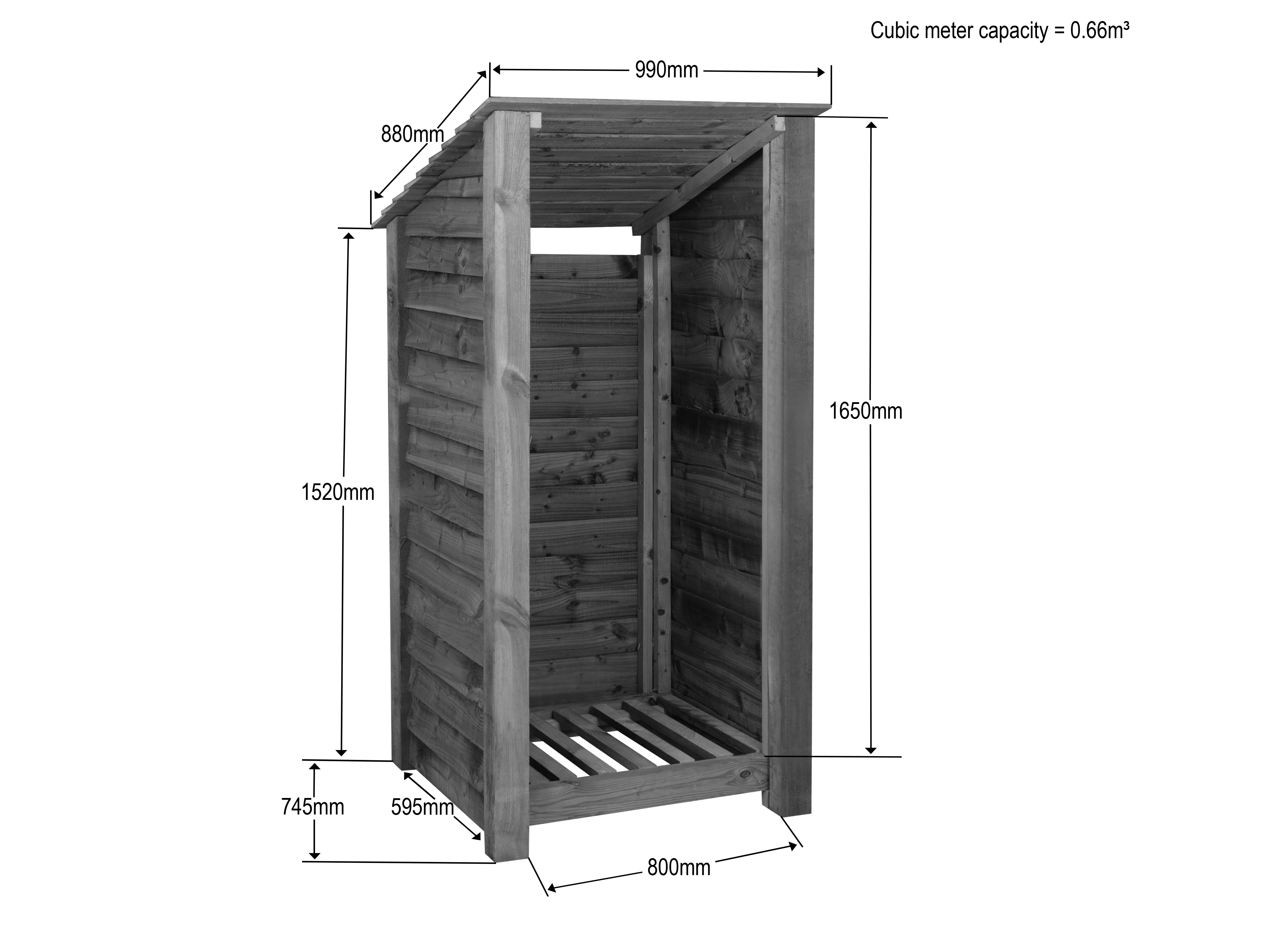 Wooden Log Store (Roof Sloping Back) W-99cm, H-126cm Or 180cm, D-88cm - Brown Finish - Image 5