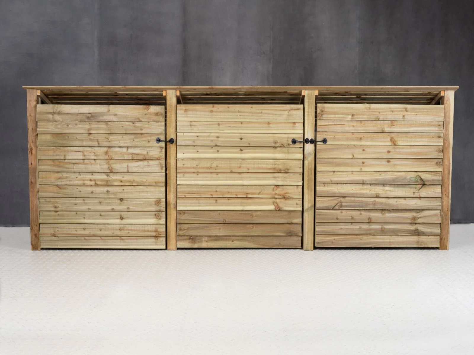 Wooden Log Store (Roof Sloping Back) with Doors and Shelf W-335cm, H-126cm or 180cm, D-88cm - Image 10