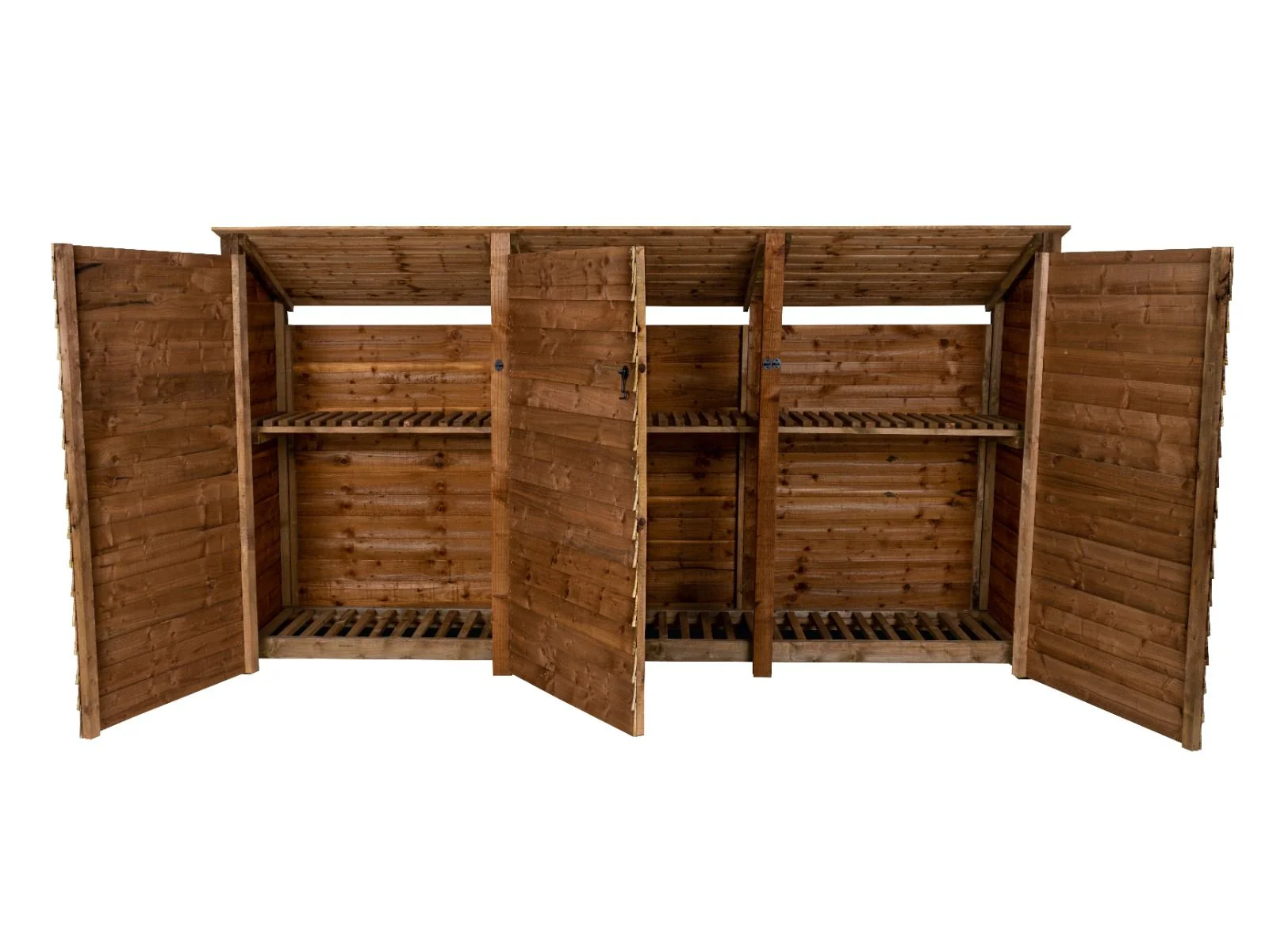 Wooden Log Store (Roof Sloping Back) with Doors and Shelf W-335cm, H-126cm or 180cm, D-88cm - Image 11