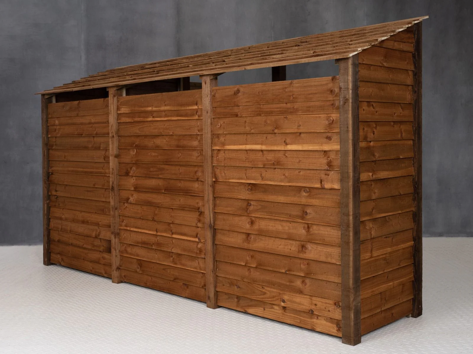 Wooden Log Store (Roof Sloping Back) with Doors W-335cm, H-126cm or 180cm, D-88cm - Brown Finish - Image 3