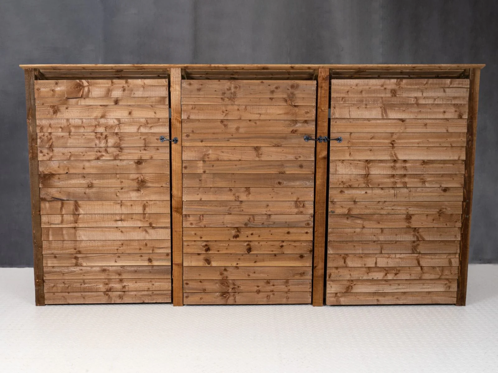 Wooden Log Store (Roof Sloping Back) with Doors W-335cm, H-126cm or 180cm, D-88cm - Brown Finish - Image 4