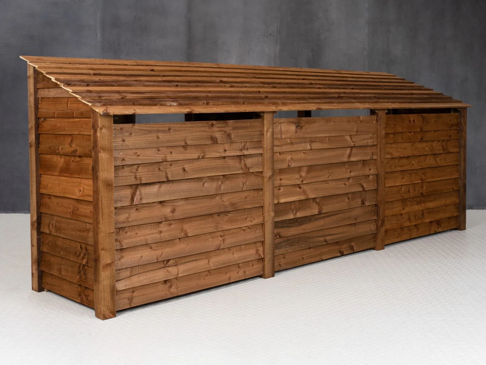 Wooden Log Store (Roof Sloping Back) with Doors W-335cm, H-126cm or 180cm, D-88cm - Brown Finish - Image 7