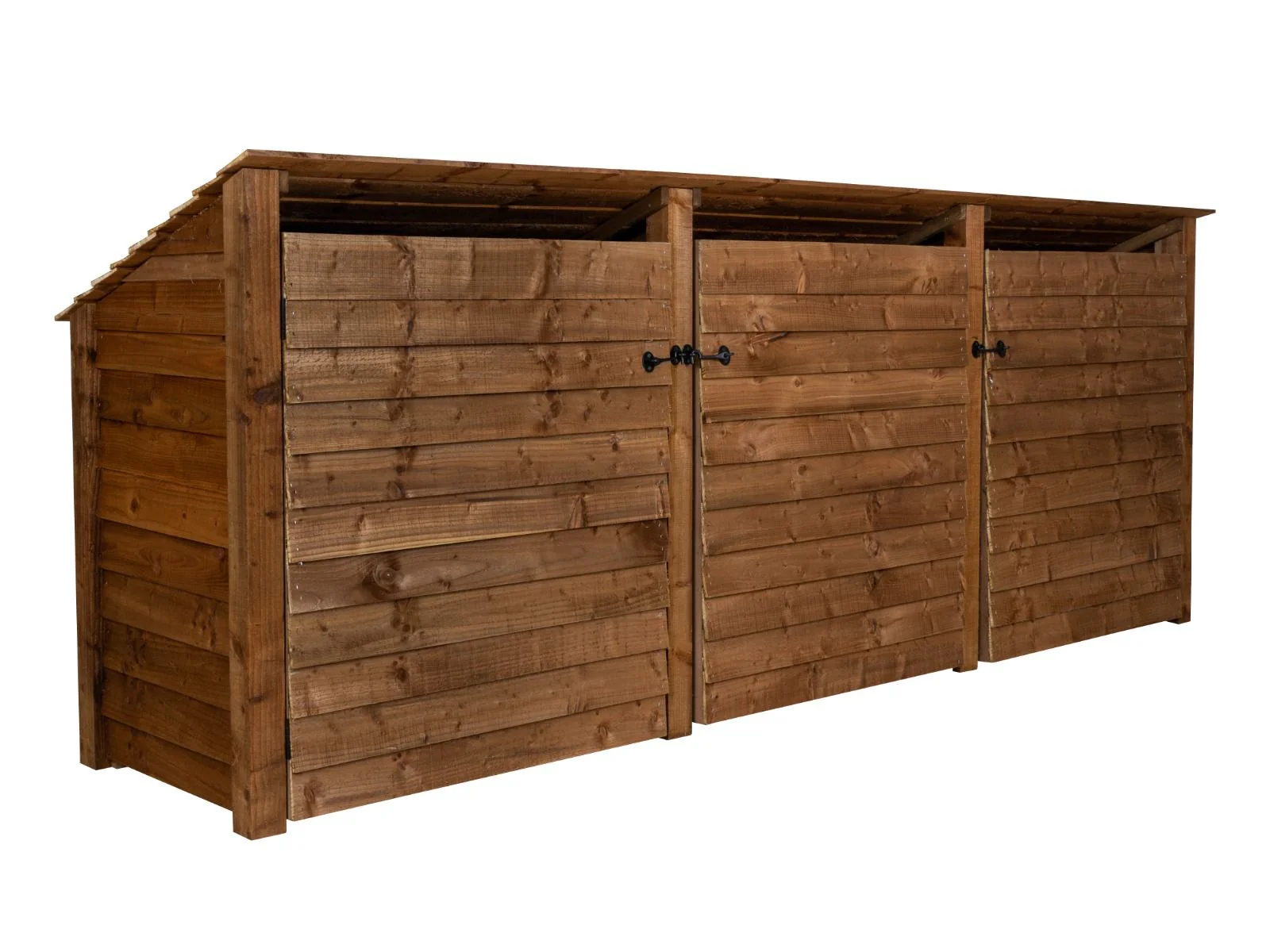 Wooden Log Store (Roof Sloping Back) with Doors W-335cm, H-126cm or 180cm, D-88cm - Brown Finish - Image 9
