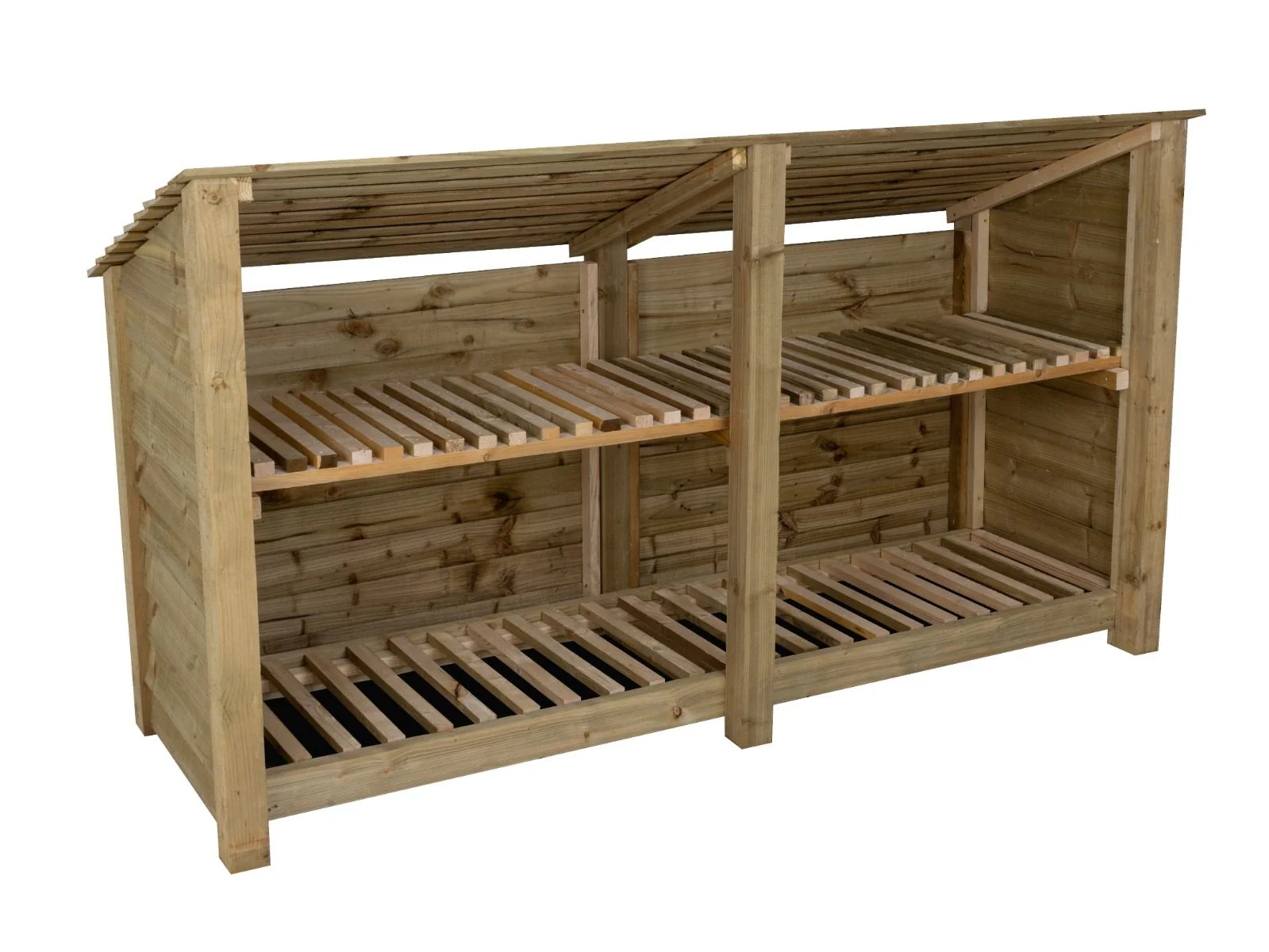 Wooden Log Store (Roof Sloping Back) with Shelf W-227cm, H-126cm or 180cm, D-88cm - Image 3