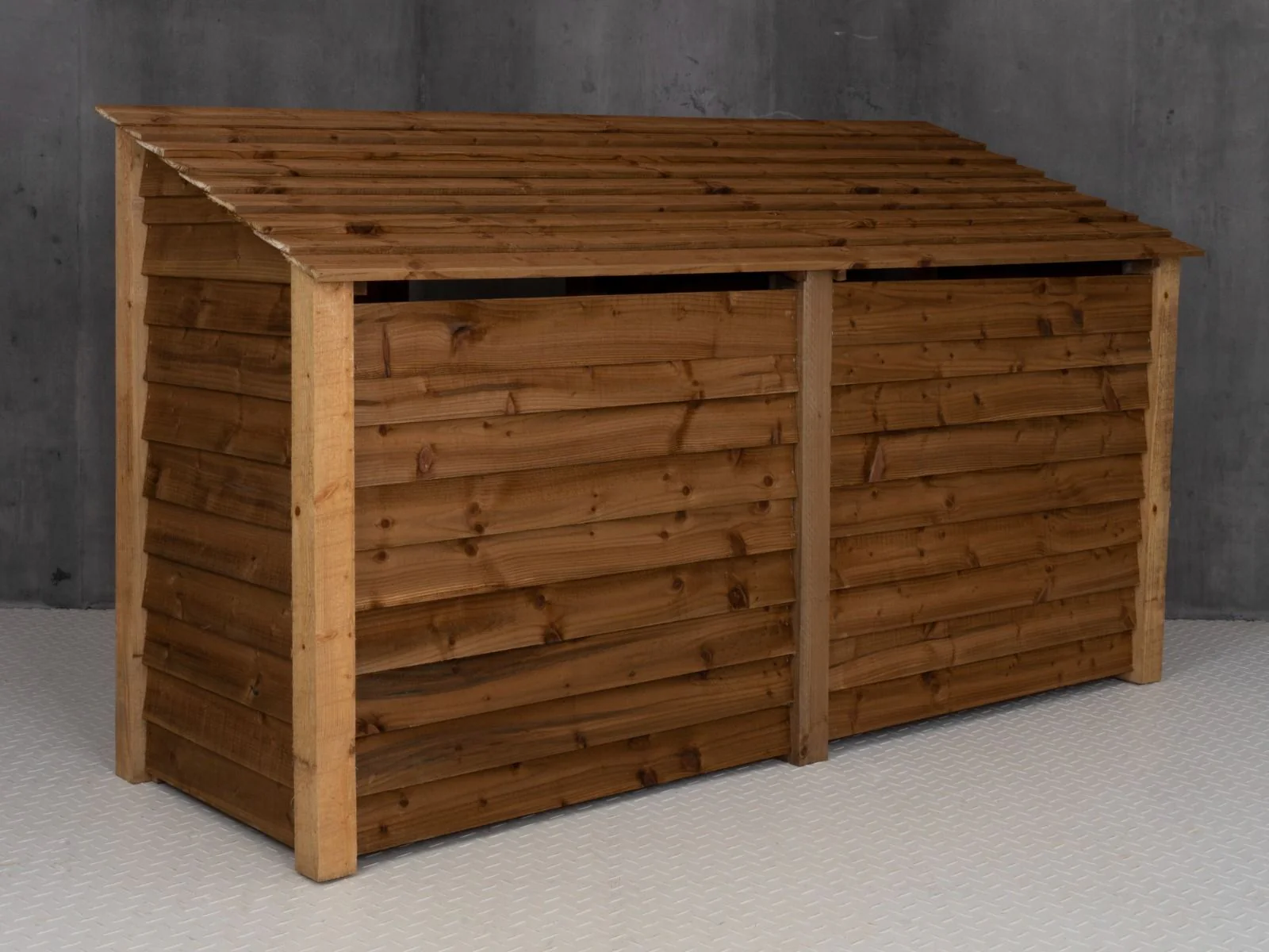 Wooden Log Store (Roof Sloping Back) with Shelf W-227cm, H-126cm or 180cm, D-88cm - Brown Finish - Image 5