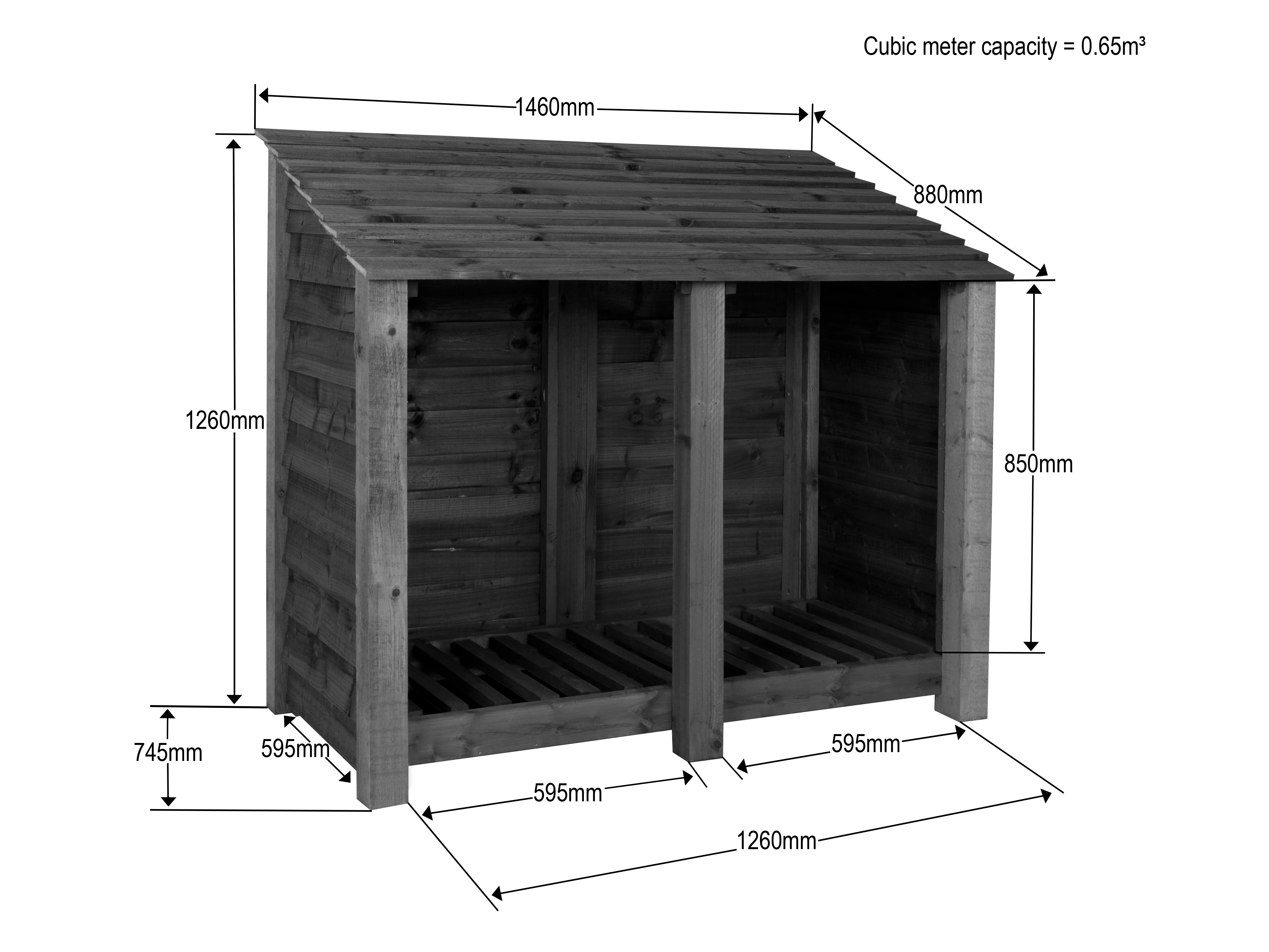 Wooden Log Store W-146cm, H-126cm or 180cm, D-88cm - Image 5