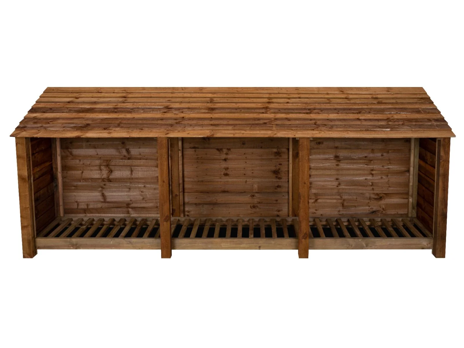 Wooden Log Store W-335cm, H-126cm or 180cm, D-88cm - Brown Finish - Image 4