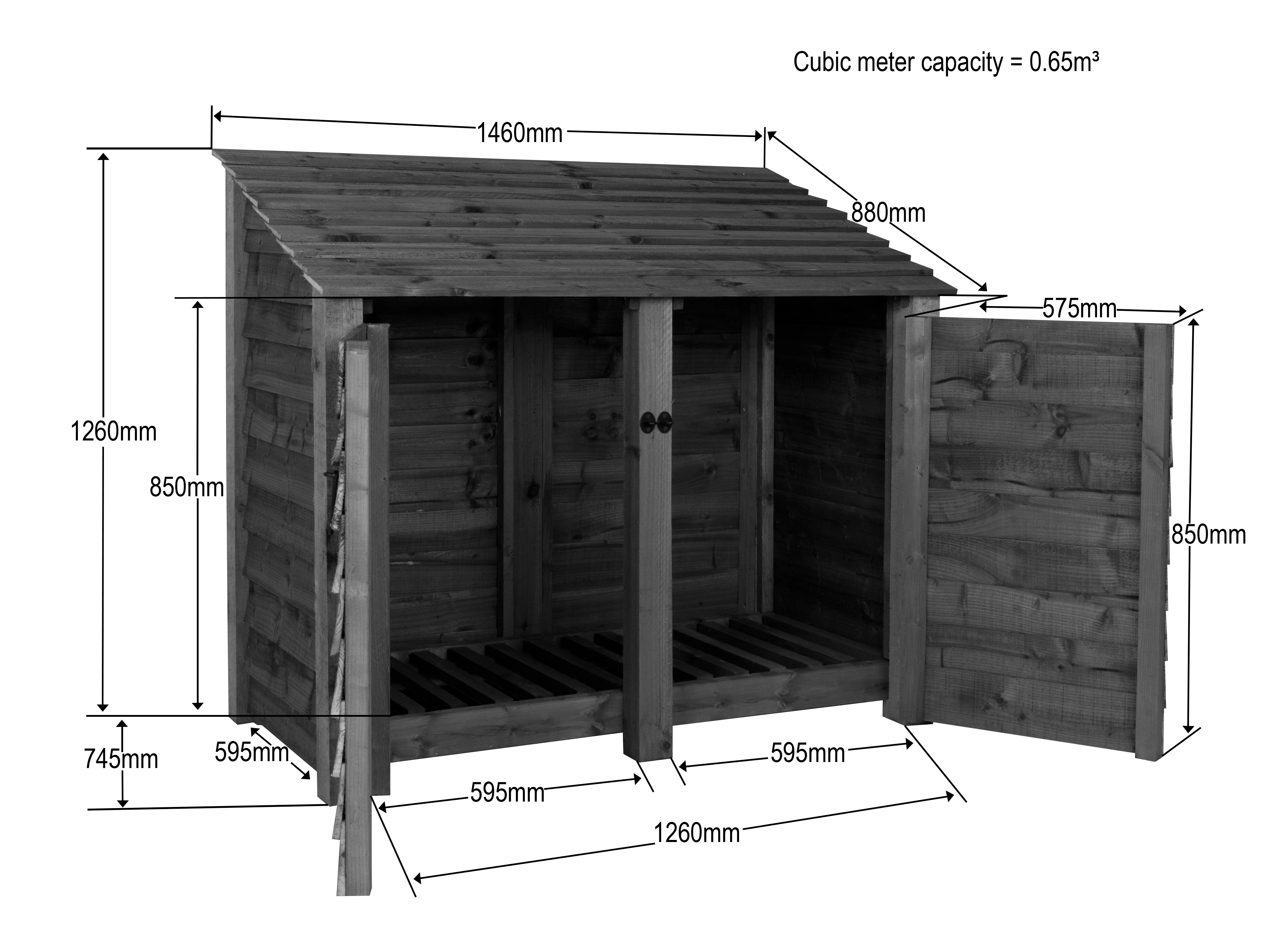 Wooden Log Store with Door W-146cm, H-126cm or 180cm, D-88cm - Brown Finish - Image 6