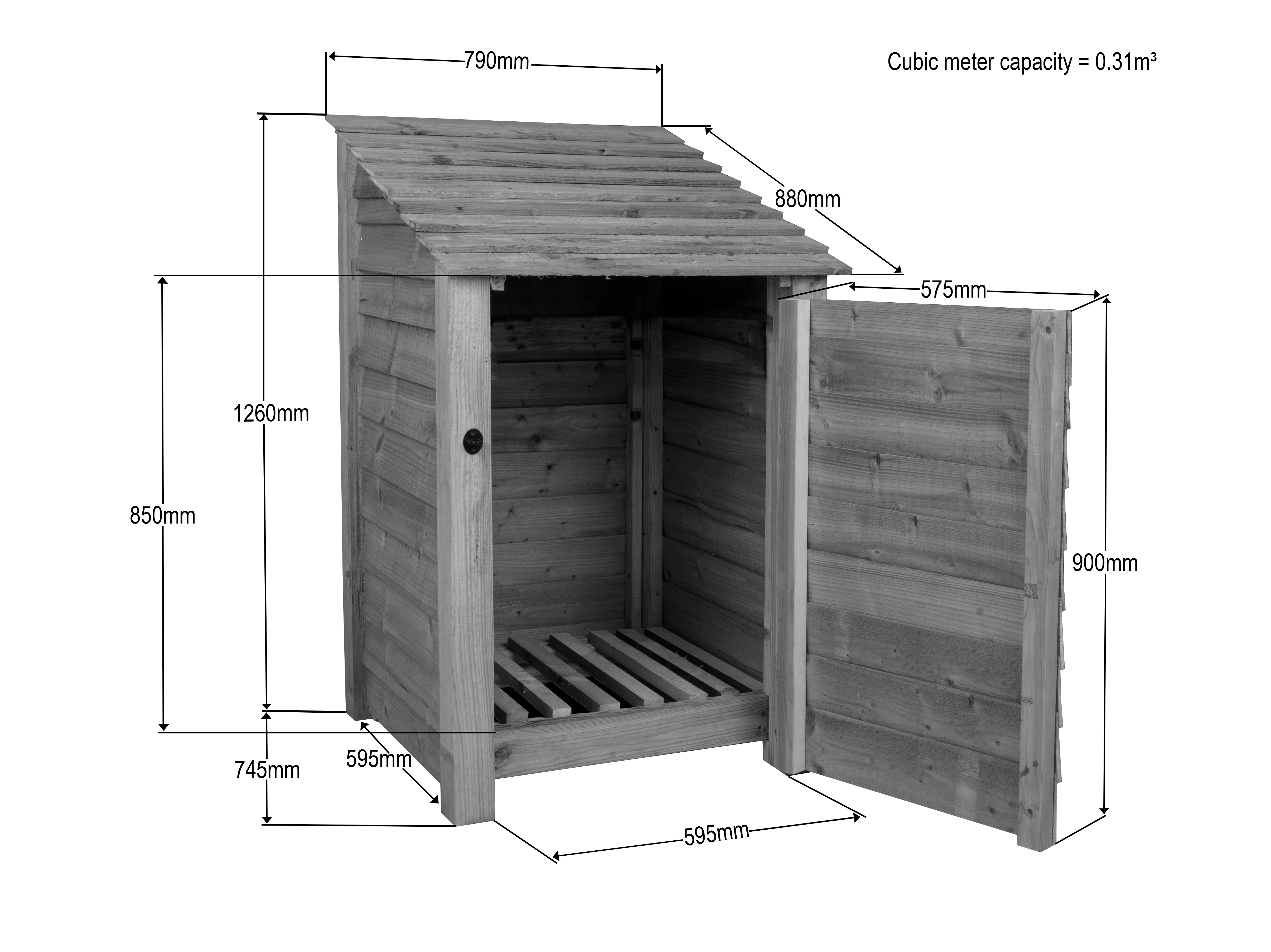 Wooden Log Store with Door W-79cm, H-126cm or 180cm, D-88cm - Brown Finish - Image 4