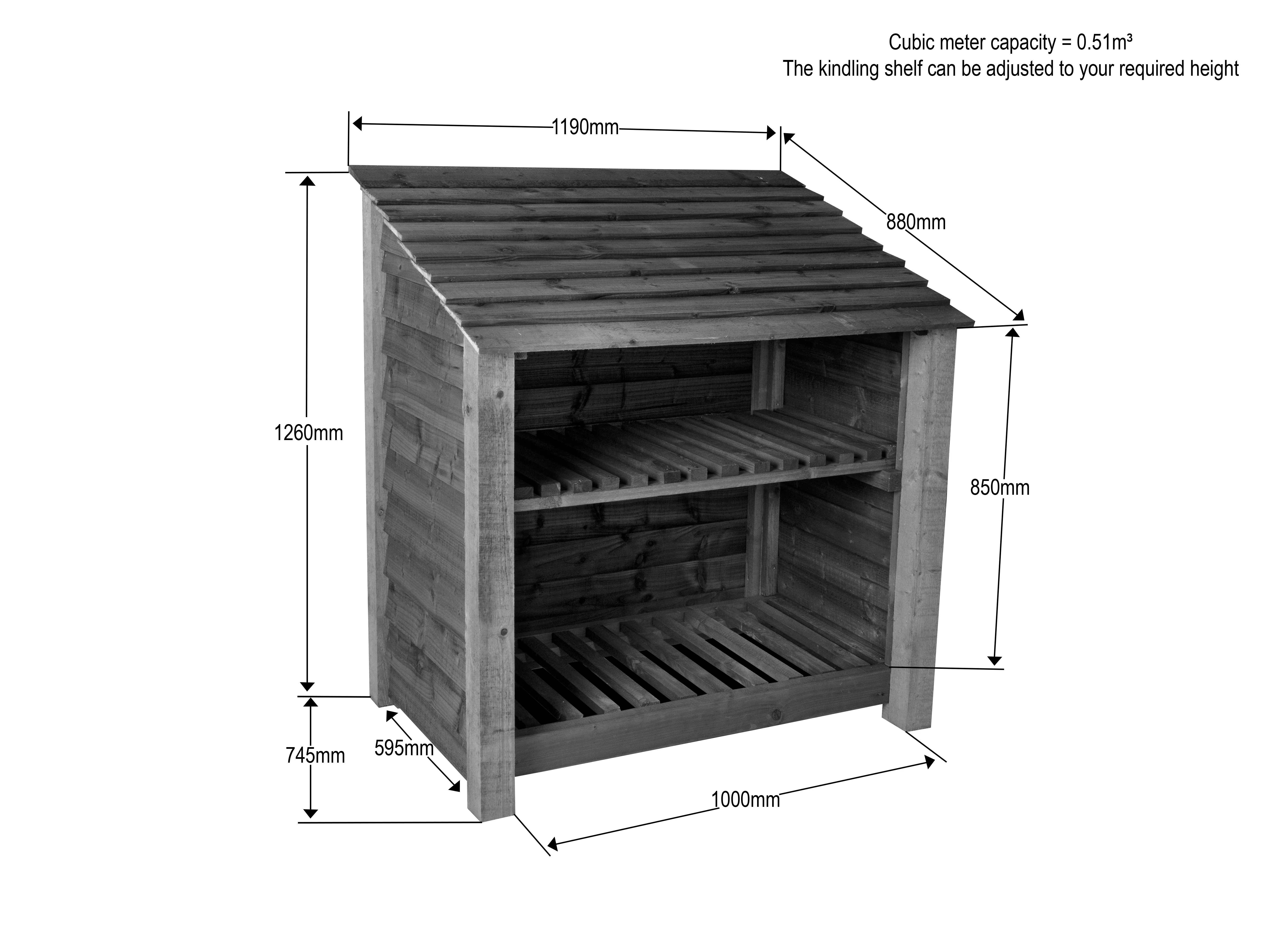 Wooden Log Store with Shelf W-119cm, H-126cm Or 180cm, D-88cm - Image 5