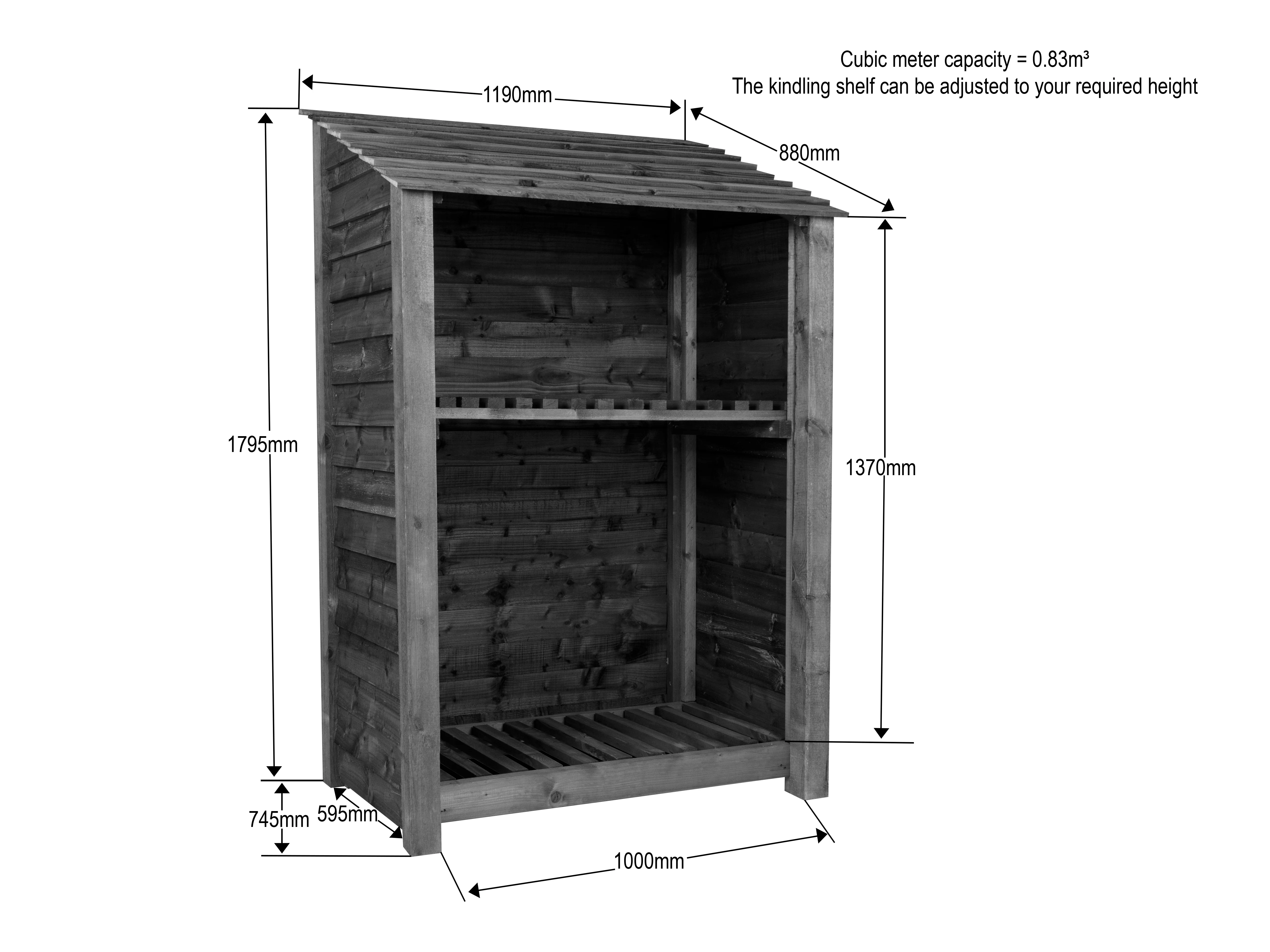Slatted Wooden Log Store with Shelf W-119cm, H-126cm Or 180cm, D-88cm - Image 10