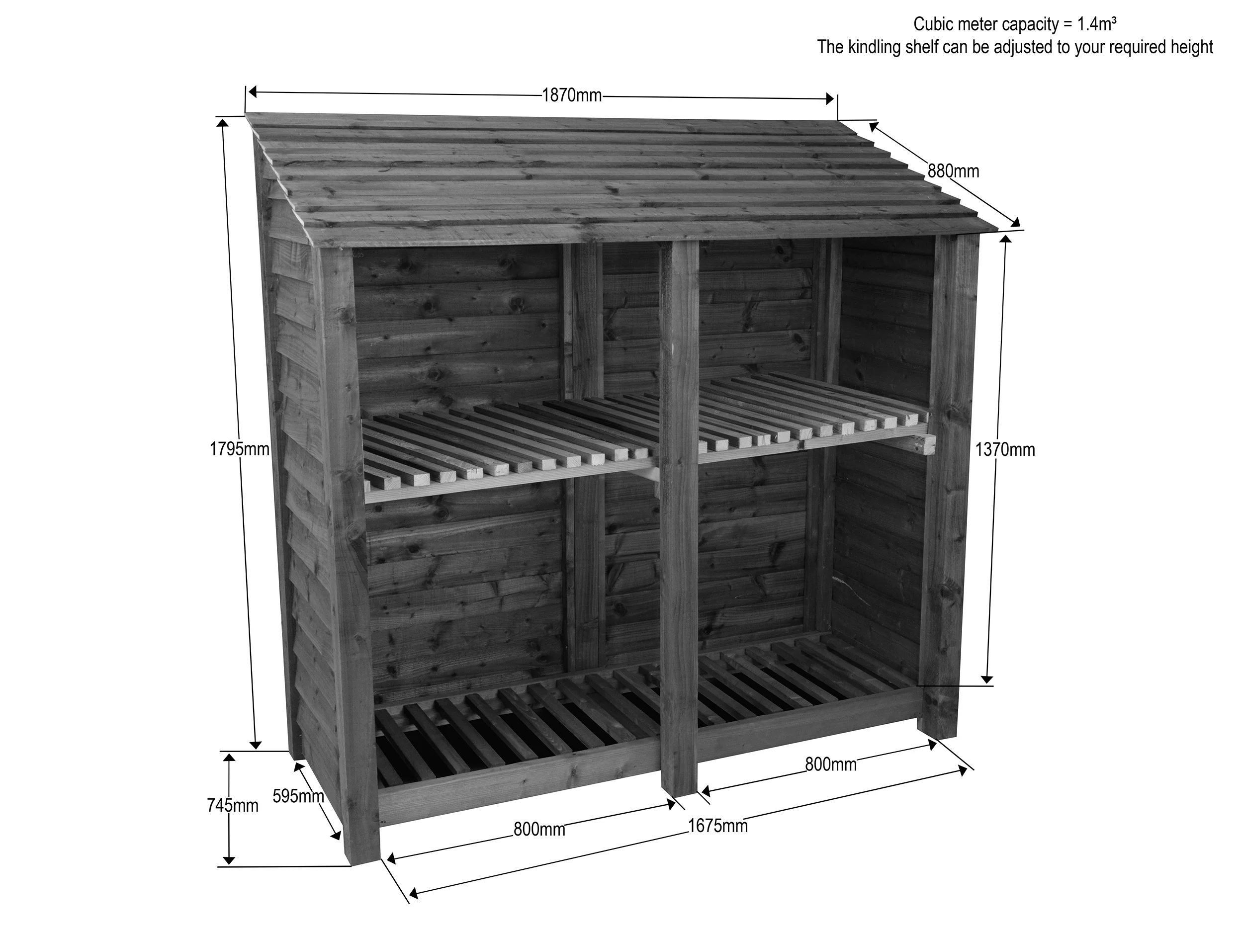 Wooden Log Store with Shelf W-187cm, H-126cm or 180cm, D-88cm - Image 6