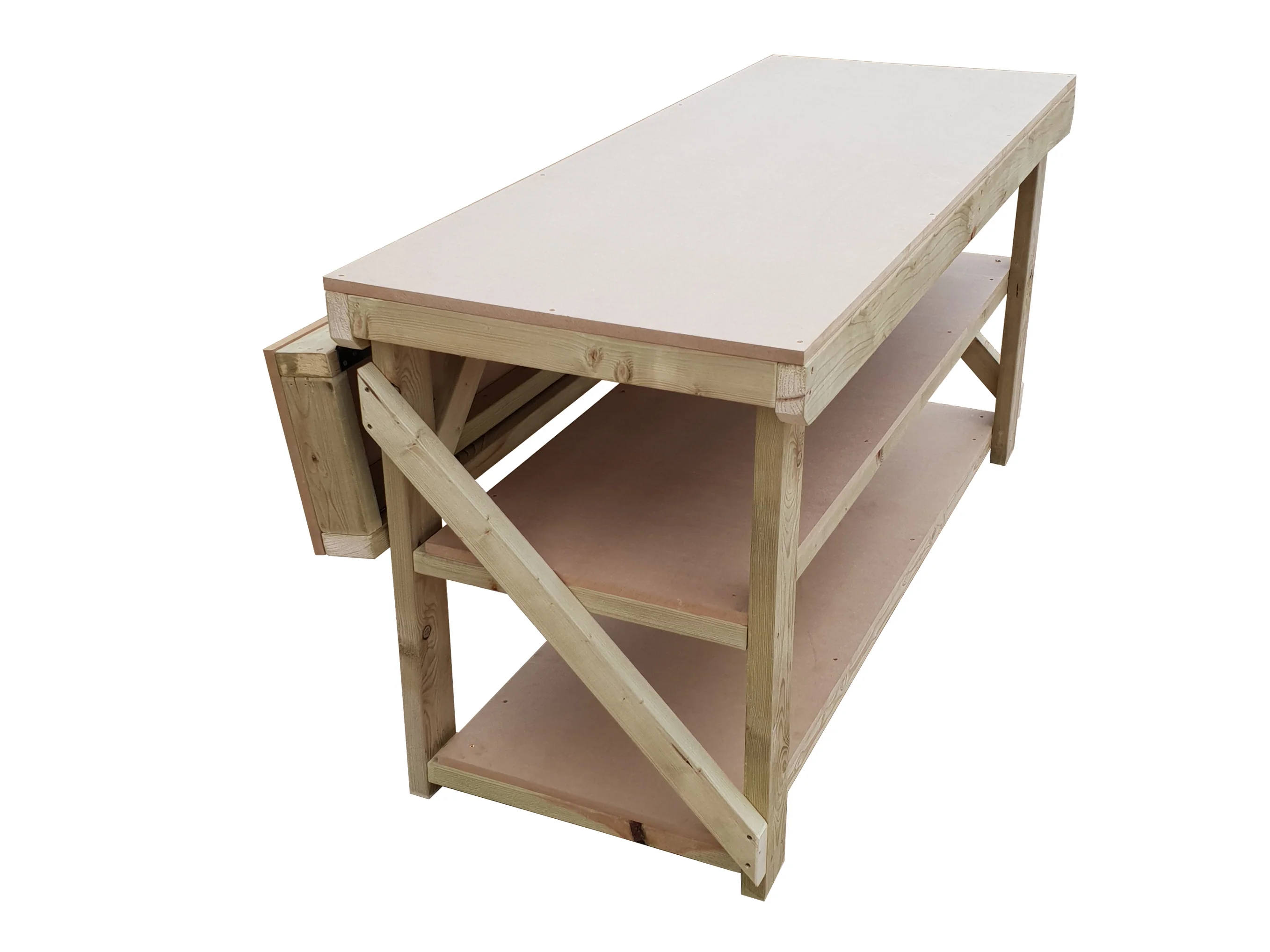 Wooden MDF Top Workbench With Extendable Working Surface and Double Shelf