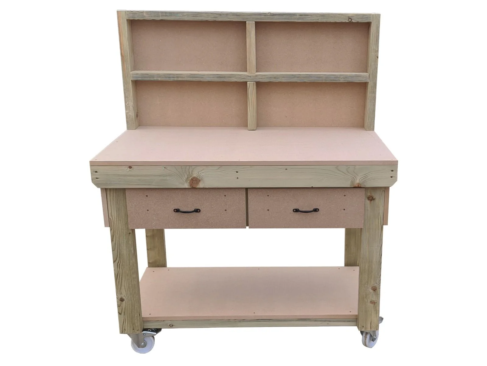 Wooden MDF  workbench, tool cabinet with drawer (V.1) with back and wheels - Image 3