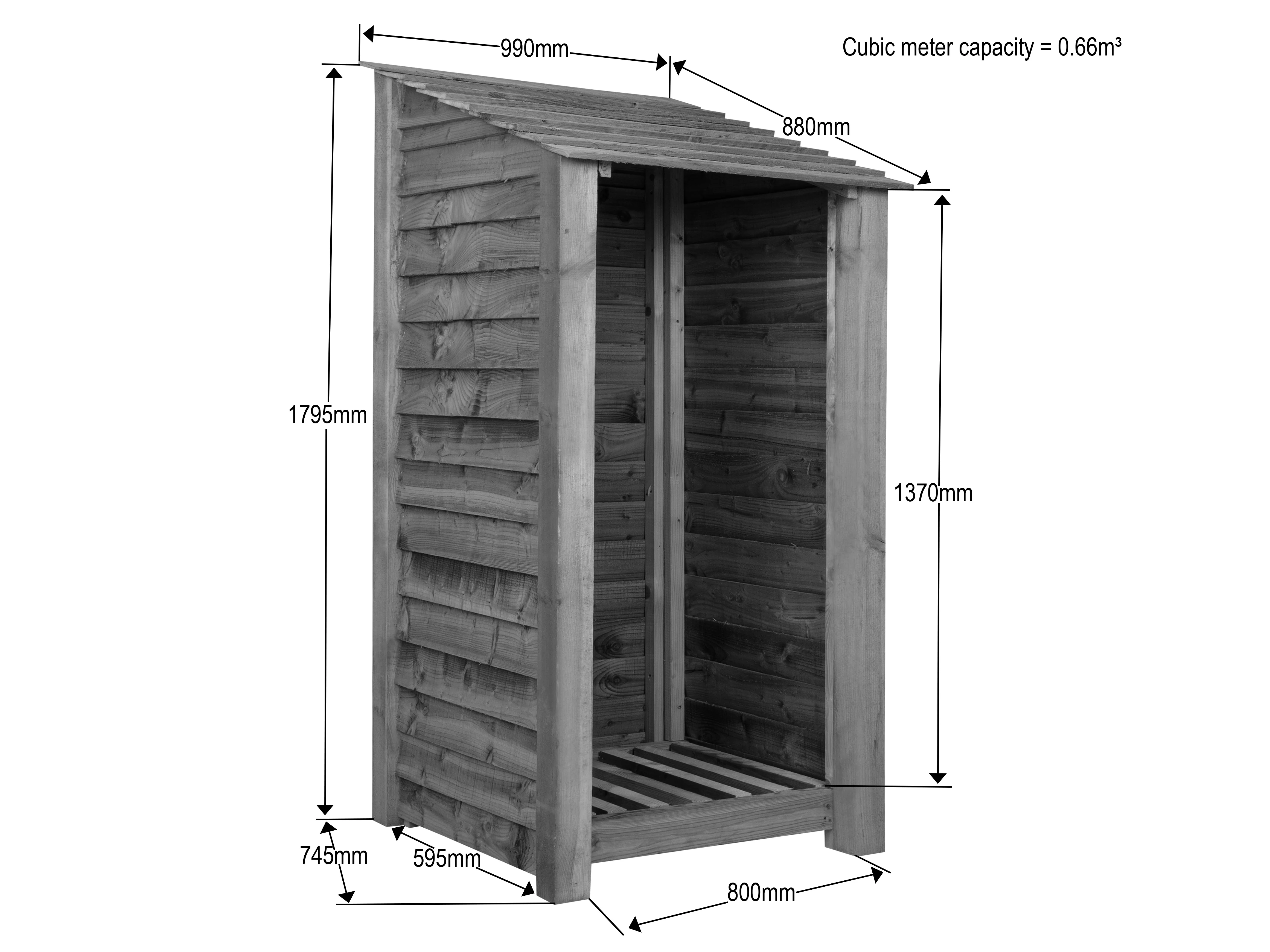 Wooden Premium Tongue/Groove Log Store (W-99cm, H-126cm or H-180cm, D-88cm) - Image 7
