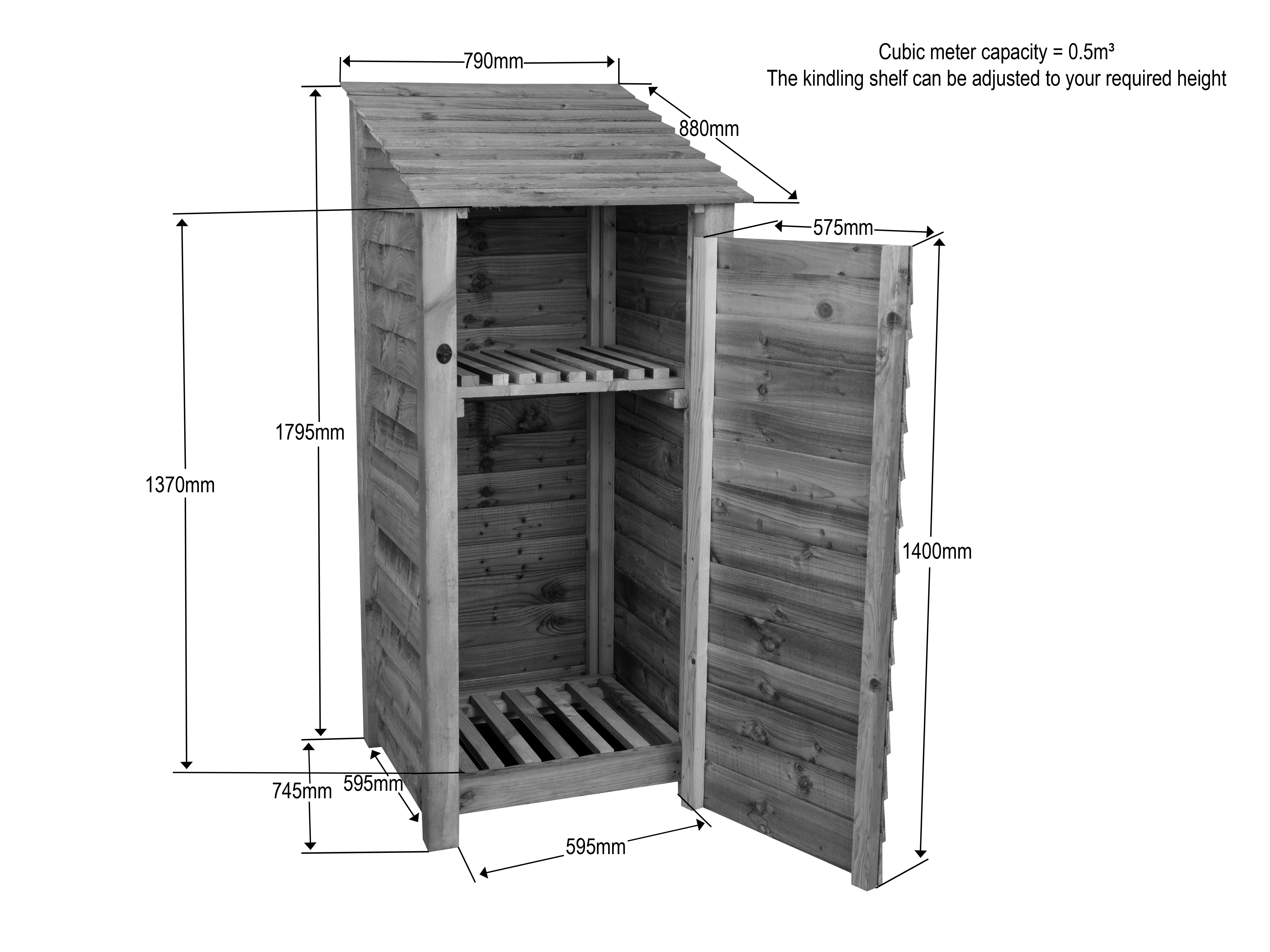 Wooden Premium Tongue/Groove Log Store with Door and Shelf (W-79cm, H-126cm or H-180cm, D-88cm) - Image 10