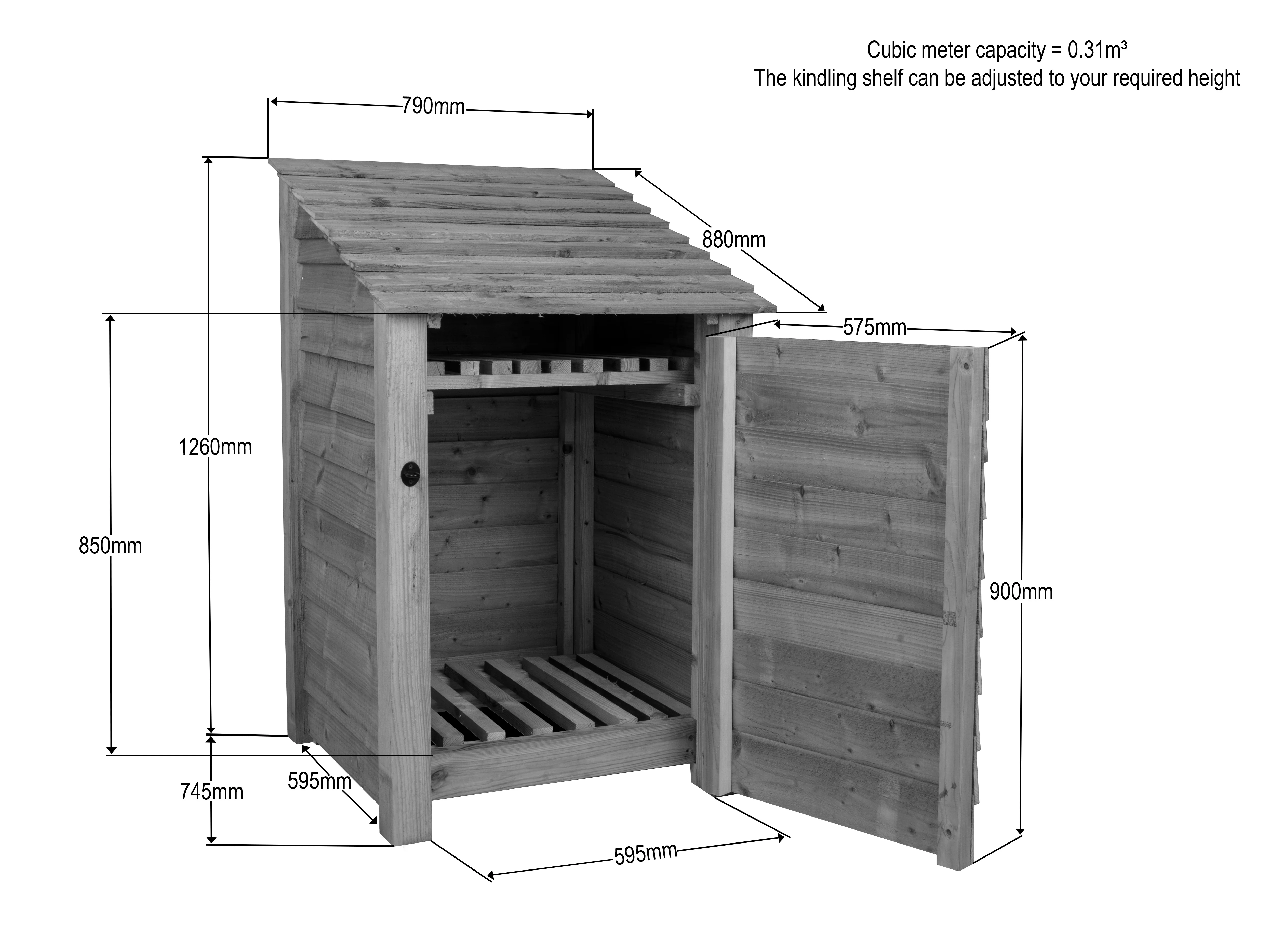 Wooden Premium Tongue/Groove Log Store with Door and Shelf (W-79cm, H-126cm or H-180cm, D-88cm) - Image 11