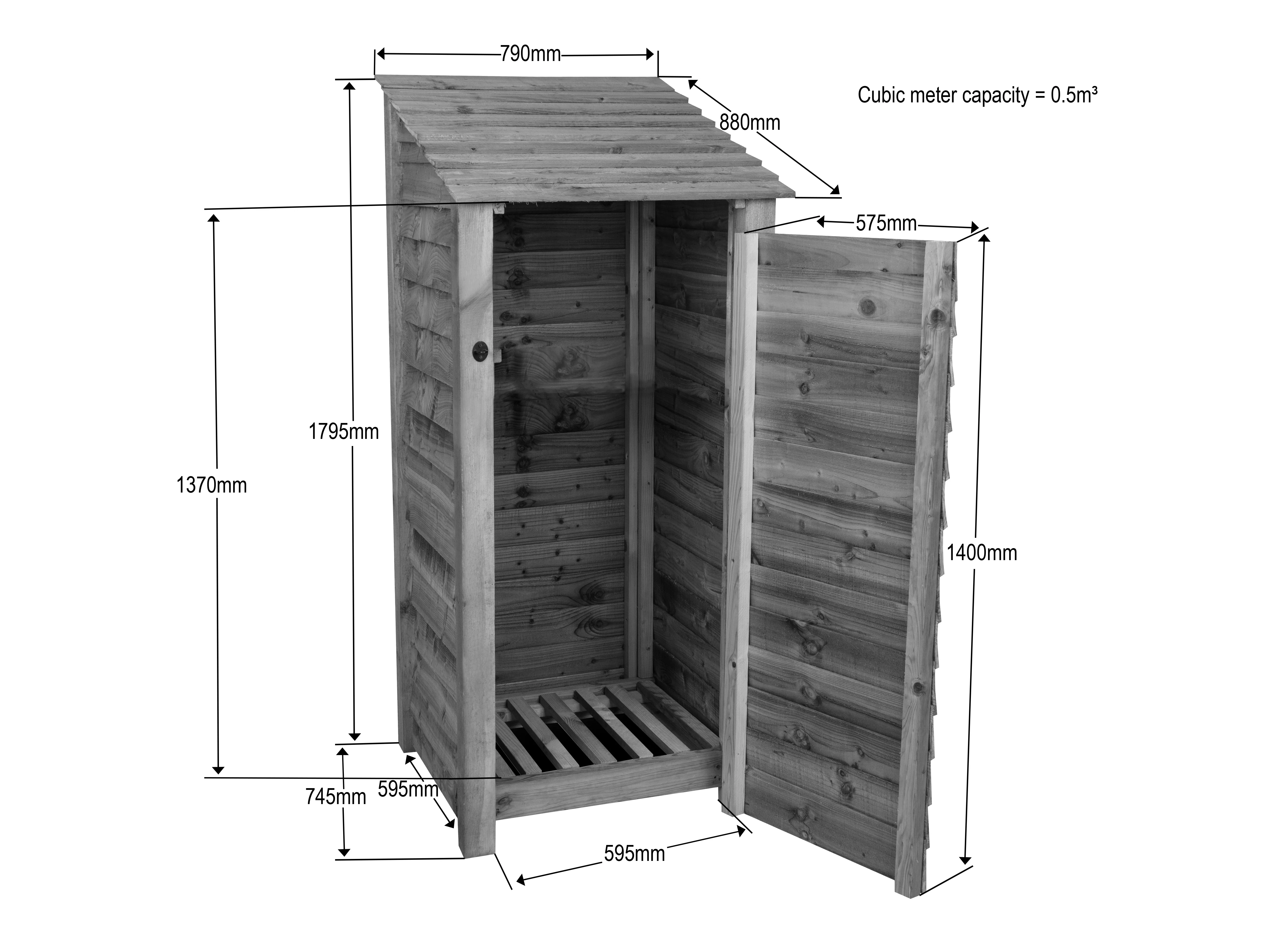 Wooden Premium Tongue/Groove Log Store with Door (W-79cm,H-126cm or H-180cm, D-88cm) - Image 10