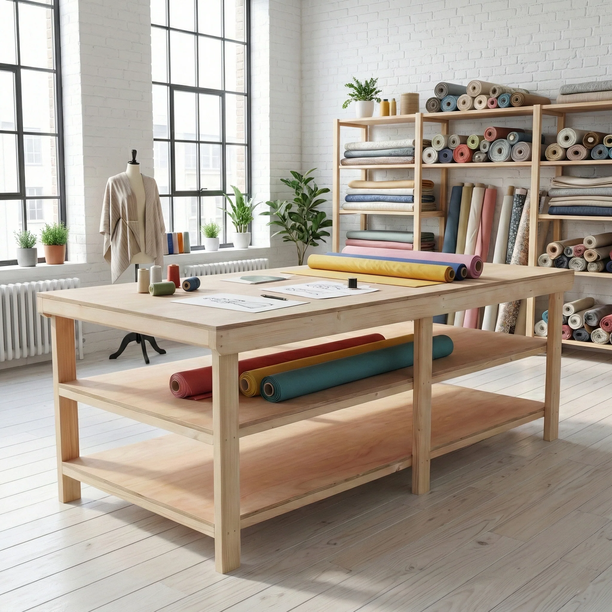 Wooden Workbench Eucalyptus Hardwood Top Depth-4ft with Double Shelf - Image 7