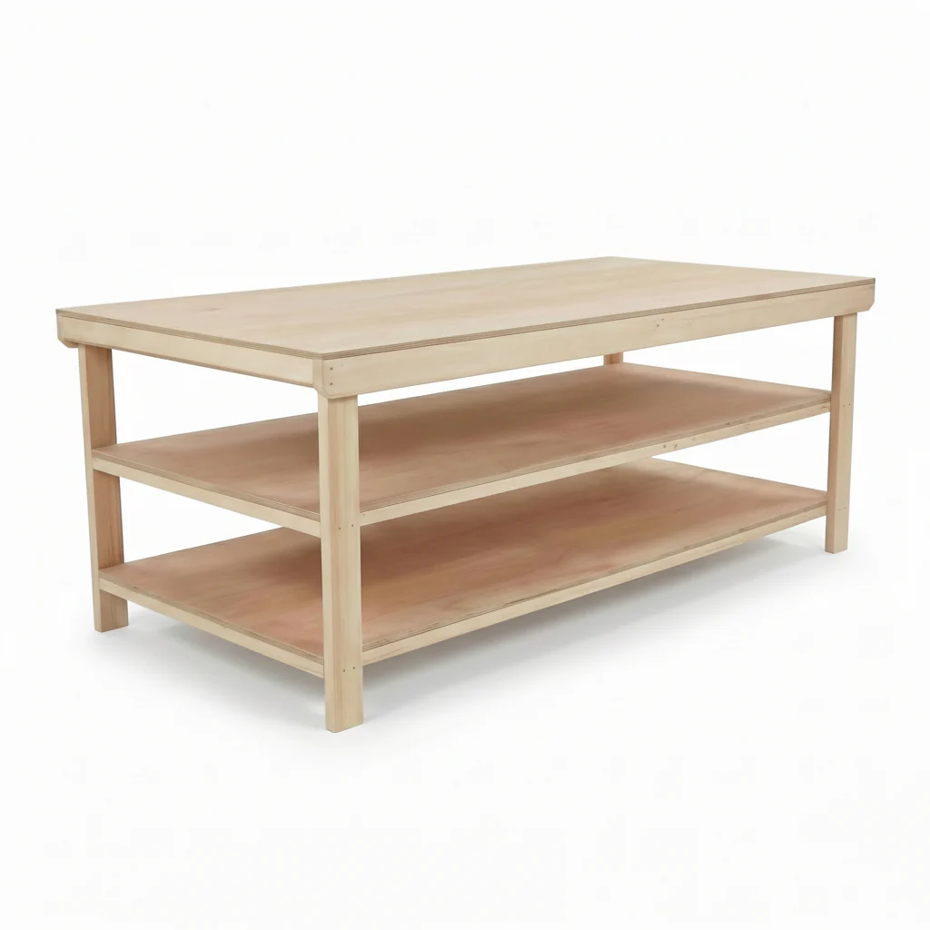 Wooden Workbench Eucalyptus Hardwood Top Depth-4ft with Double Shelf - Image 9