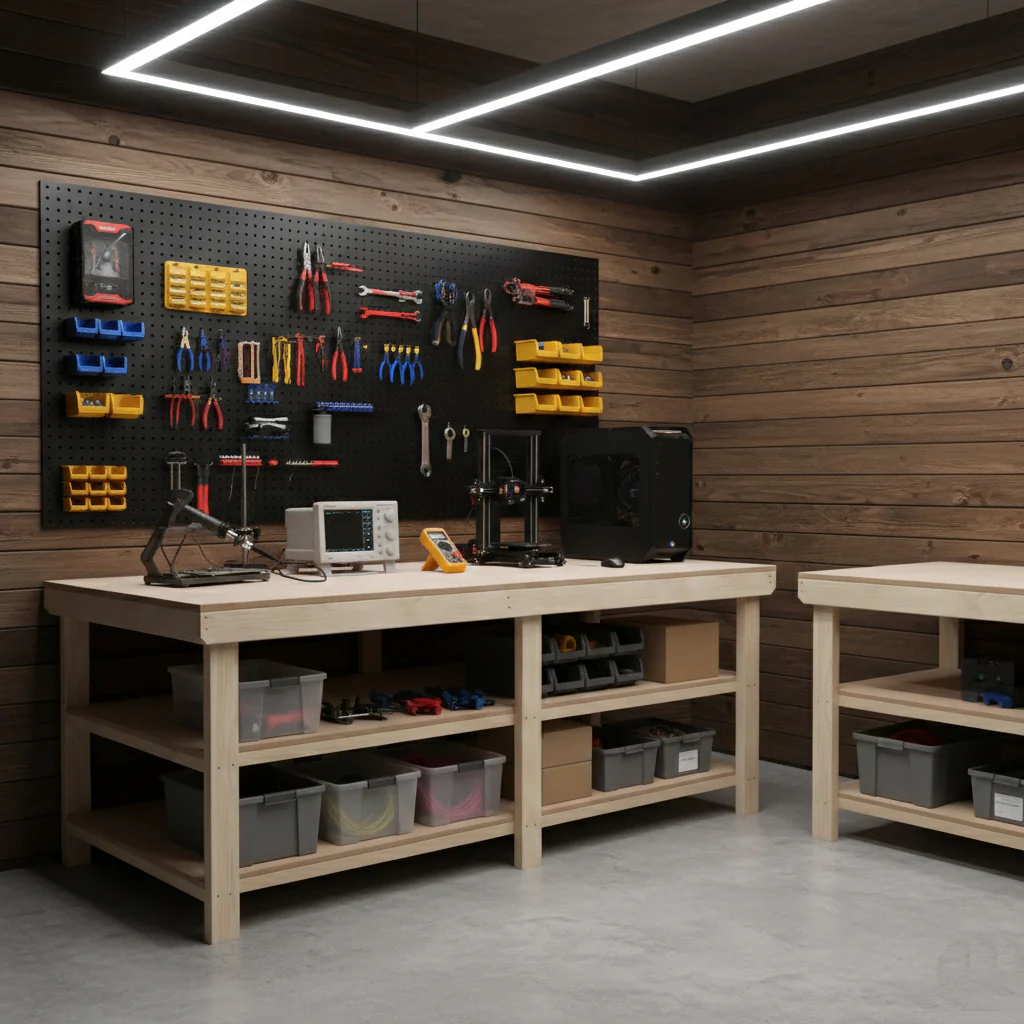 Wooden Workbench MDF Top Depth-4ft With Double Shelf - Image 6