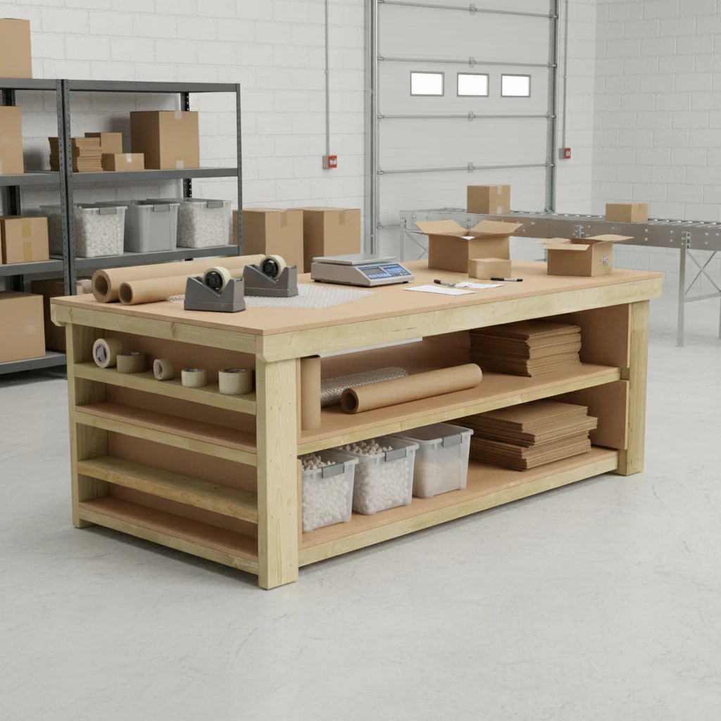 Wooden Workbench MDF Top with Extra shelving Depth-3ft With Double Shelf - Image 7
