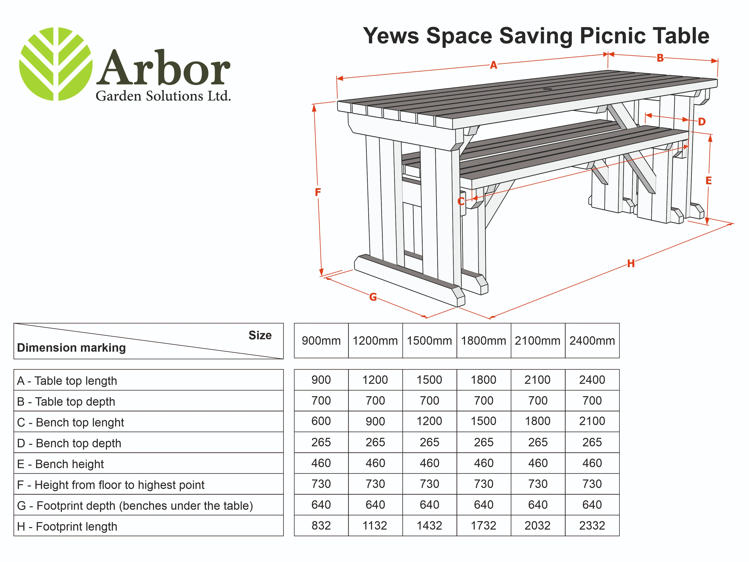Yews Rounded Space Saving Picnic Table and Benches Set - Image 2